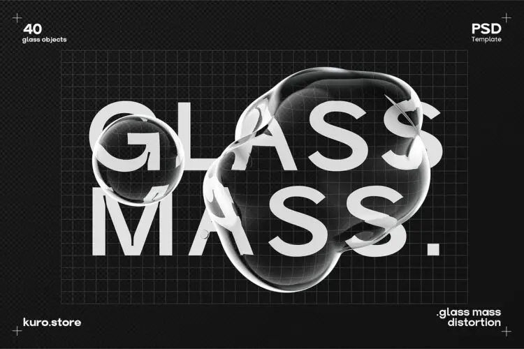 Glass Mass Distortion 40款透明玻璃气泡水滴水珠泡泡时尚科幻失真扭曲ps特效样机模板
