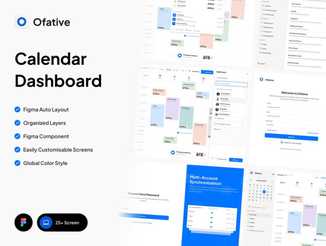 Ofative – Calendar Dashboard App UI KIT 时尚简约日历时间管理日程表任务计划提醒协作后台ui界面设计模板