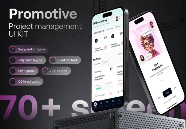 Promotive – Project management mobile app UI Kit 团队协作项目进度管理任务分配协同办公App应用ui界面设计模板