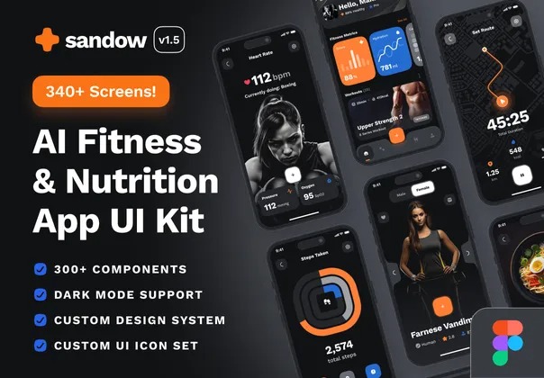 sandow UI Kit AI Fitness & Nutrition App 双配色AI人工智能健身减肥运动数据跟踪app应用ui用户界面模板