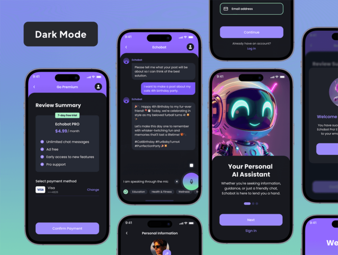 UI KIT – Mobile AI Chat bot 双配色AI人工智能聊天对话交互机器人App应用ui用户界面设计模板