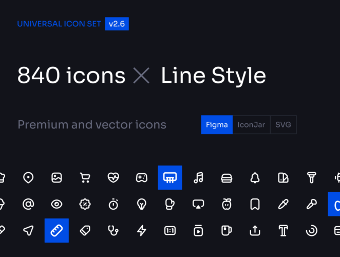 Universal Icon Set v2.6 Line Style 840款热门行业网站小程序网页App应用互联网icon线性图标设计素材