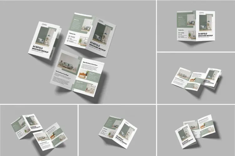 A4 Bifold Brochure Mockup 6款A4双折对折页宣传小册子模型品牌展示设计贴图psd样机素材模板
