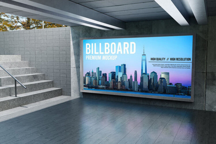 IB – Billboard Mockup 户外墙面海报广告牌框架模型展示设计贴图ps样机素材