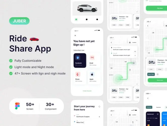 Rider ios kit 47屏iOS汽车二手车租赁交易移动平台手机app用户界面设计ui套件模板