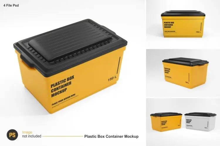 Plastic Container Mockup 4款塑料哑光收纳箱子模型品牌logo标识设计贴图psd样机素材