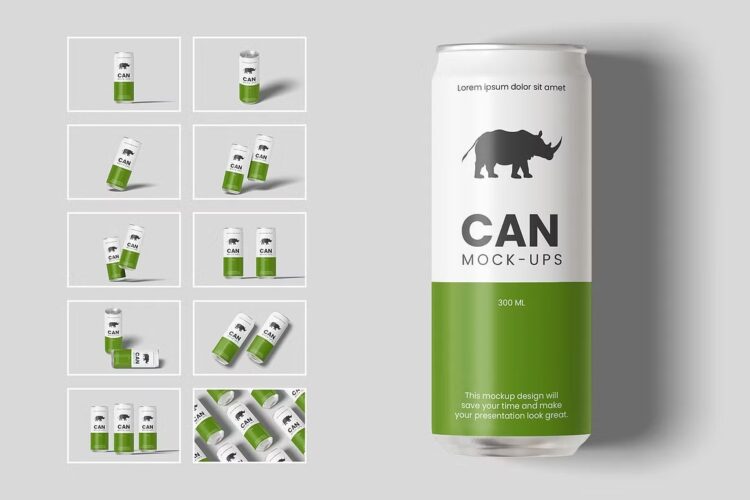 Soda Can Mockup – Energy Drink 听装易拉罐苏打水汽水饮料包装设计贴图ps样机素材展示效果模板