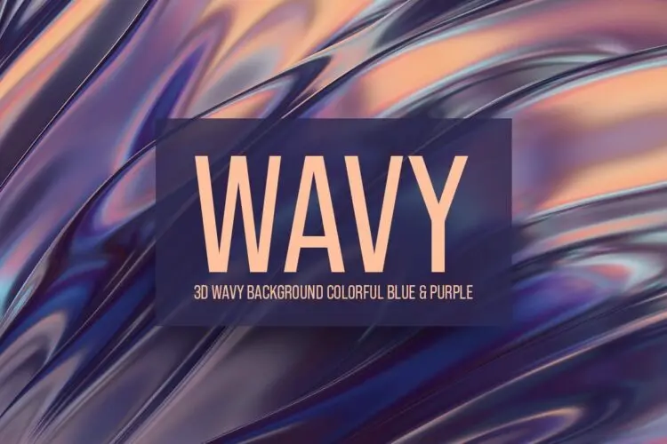 3D Wavy Background Colorful Blue & Purple 10款3D科技未来科幻抽象艺术炫彩紫色金属流体反射立体背景图片