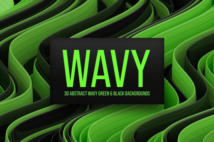 Green & Black 3D Abstract Wavy Backgrounds 10款3D科技未来科幻抽象艺术绿色波浪线条立体背景图片