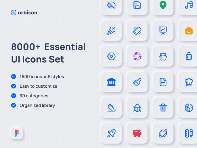 Orbicon – Essential UI Icons Set 8000多个 x5 种风格 UI 设计图标的高级套装