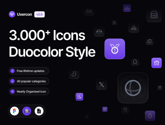 3000+ Duocolor Icon Styles | Uxercon Icon Library v2.0 3000款全套通用网站App网页小程序圆角线性icon行业图标素材合集