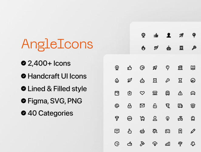 AngleIcons-UI Icon Set 2400+网站应用程序社交网络印刷品线性面性icon图标集