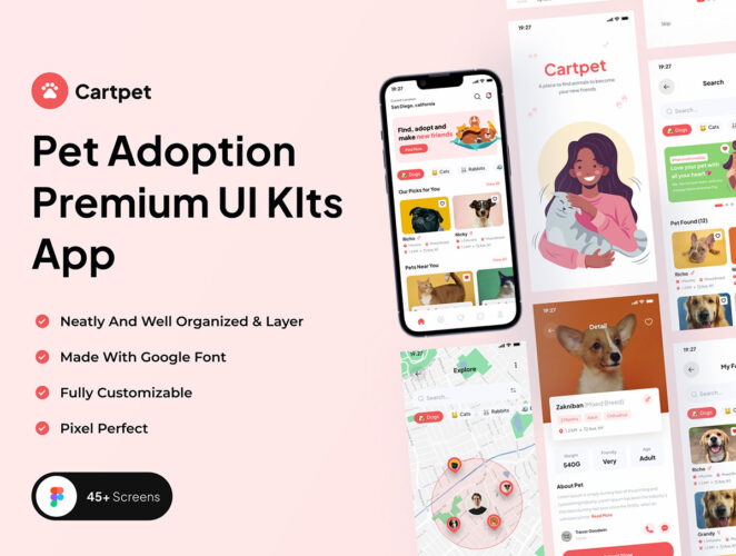 Cartpet – Pet Adoption Premium UI KIts App 宠物领养高级 UI 套件应用程序