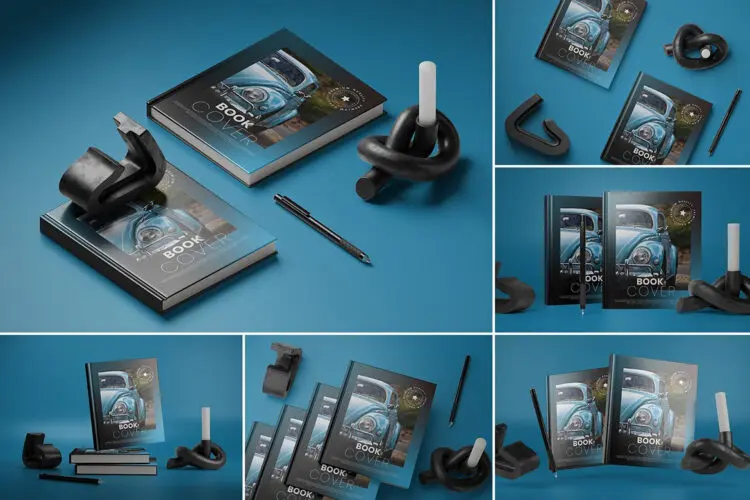 Book Cover Mockup 6款精装硬面书本书籍模型多角度封面设计贴图psd样机素材