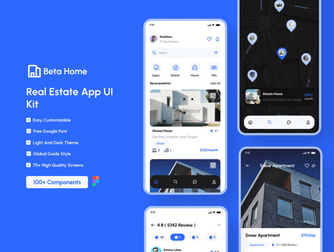 Beta Home – Real Estate Apps UI Kit 100屏移动房地产应用用户app界面界面ui套件figma源文件