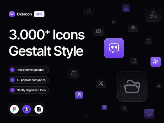 3000+ Gestalt Icon Styles Uxercon Icon Library v2.0  3000款全套通用网站App网页小程序圆角线性icon行业图标素材合集