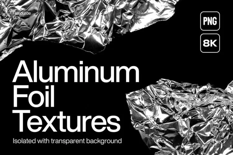 50 Aluminium Foil Textures 50款银色科幻金属铝箔褶皱肌理海报背景底纹webp免抠图片设计素材