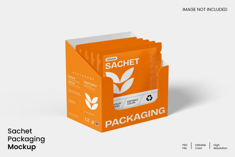 Sachet Packaging Mockup 极简小袋包装袋塑料袋开放式包装盒纸盒PSD样机