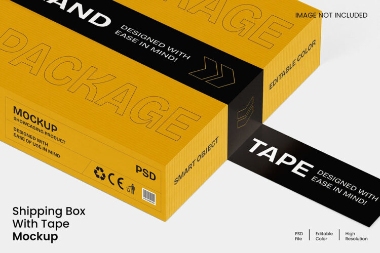 Shipping Box With Tape Mockup 极简带胶带的纸盒包装盒快递盒PSD样机