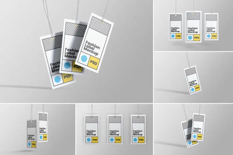 Rectangle Label Tag Mockup PSD Design Template 6款带挂绳的商品纸质标签卡片模型品牌logo标识信息设计贴图psd样机素材
