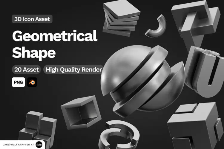 3D Geometrical Shape 金属质感3D立体抽象几何图形元素webp免抠图设计素材