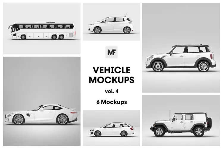 Vehicle Mockups vol.4 公交巴士吉普车SUV跑车模型车身设计贴图ps样机素材模板