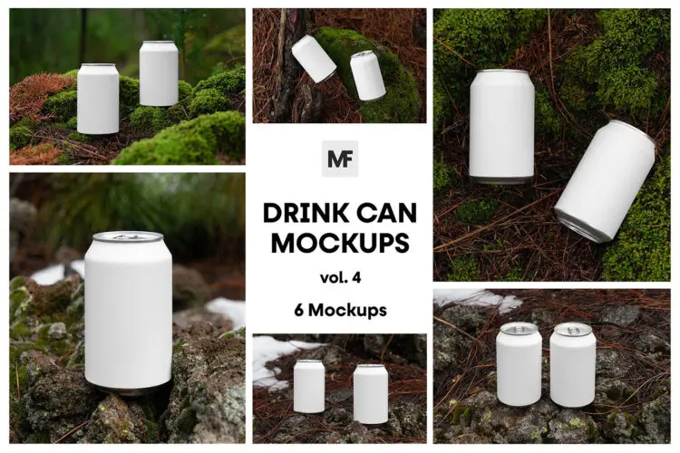 Aluminum Can Mockups vol.4 6款饮料啤酒铝合金属易拉罐模型品牌罐身包装设计贴图ps样机素材