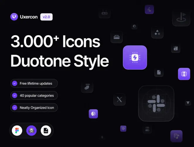 3000+ Duotone Icon Styles Uxercon Icon Library v2.0  3000款主流行业网站App网页小程序圆角icon面性图标设计素材合集