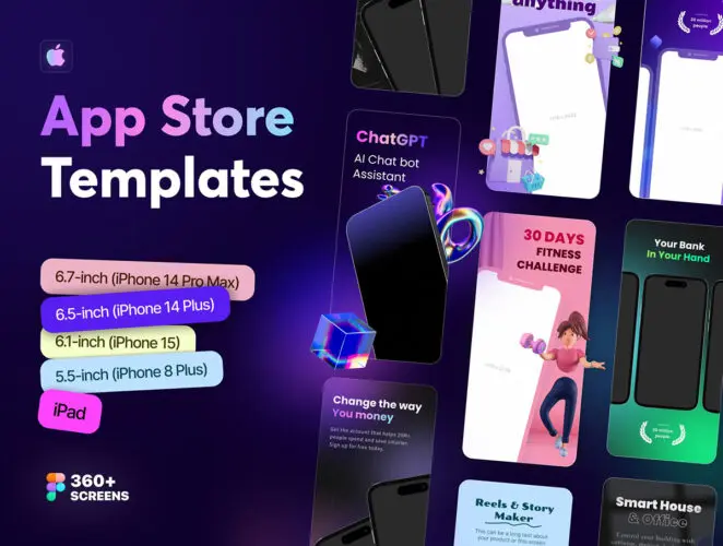 App Store Preview Screenshot Templates 12款App Store苹果应用商店上架发布预览介绍展示图fig设计模板