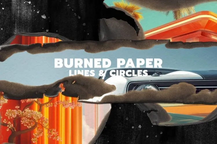 Burned Paper Lines & Circles Mockups 60款复古做旧火焰烧焦碳化焚烧熏黑纸张边缘拼贴webp免抠图片素材