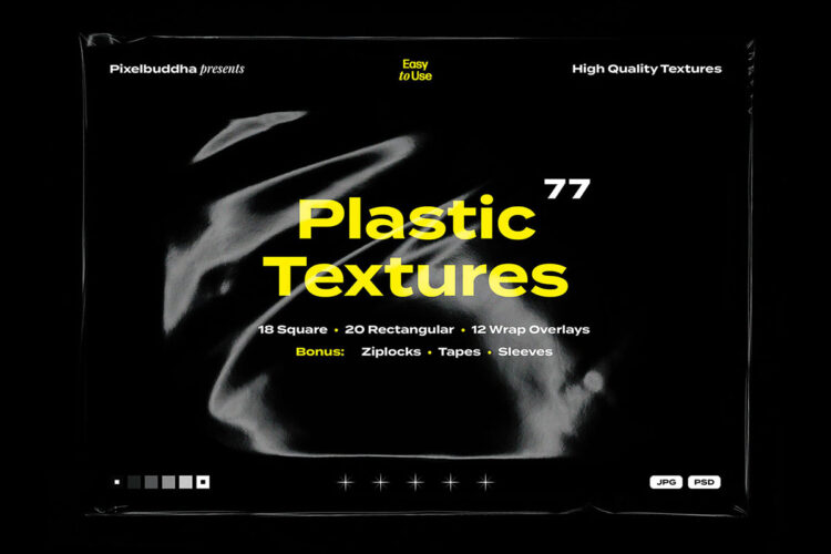 Plastic Textures Collection 77款潮流复古光泽褶皱塑料纸保鲜薄膜胶带气泡封口袋包装图片素材