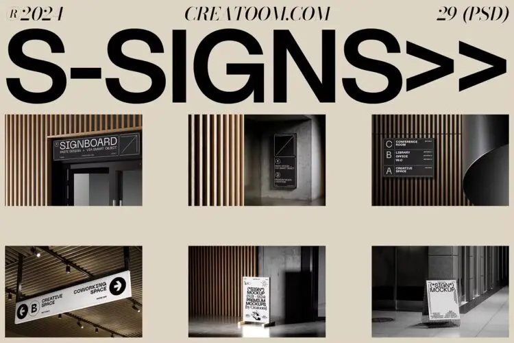 S-Signs mockups 29款工业风店招导视海报架灯箱VI应用设计ps样机素材展示效果图
