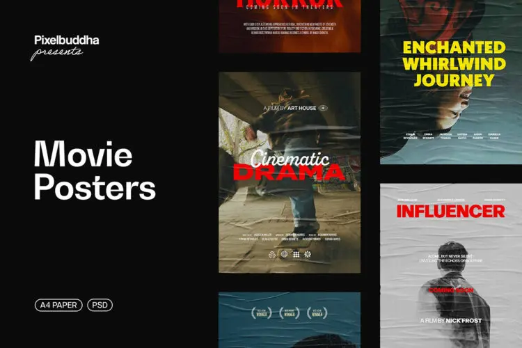 Movie Posters Collection 6款电影宣传海报模型展示设计贴图psd样机素材