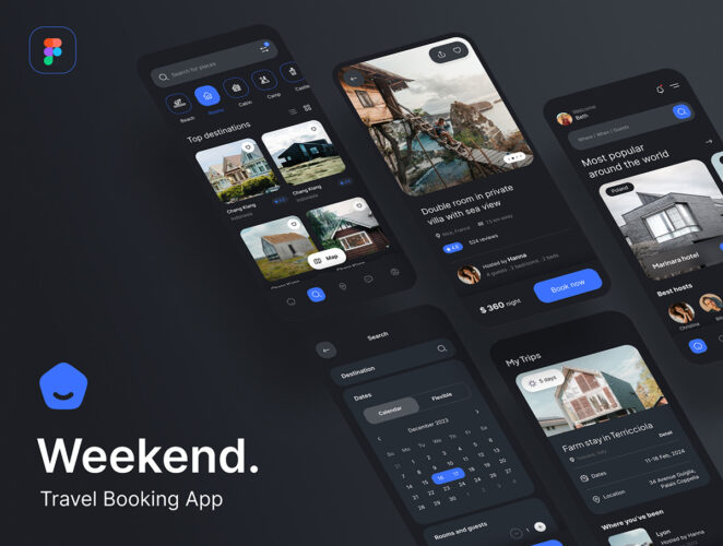 Weekend – Travel booking app 36张旅行度假酒店预订app界面UI设计素材