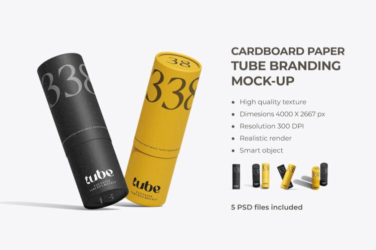 Cosmetic Paper Tube PSD Mockup 5款环保化妆品软管纸管模型品牌logo标识设计贴图ps样机素材