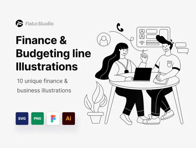 Finance and Budgeting Line Illustration 10个财务和预算场景线性插图插画ai设计素材