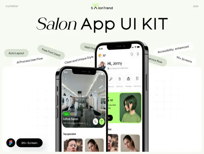 SalonTrend AI Salon App UI Kit  95屏时尚美发店理发沙龙服务预订app界面设计ui套件模板