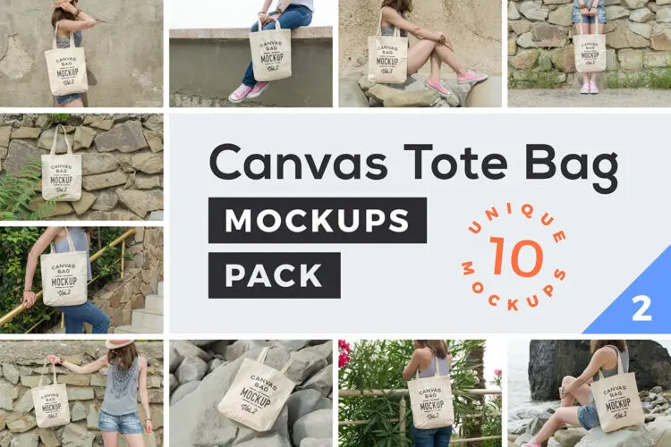 Canvas Tote Bag Mockups Pack Vol. 2 帆布包环保袋托特包单肩包拎袋设计作品贴图ps样机素材展示模板