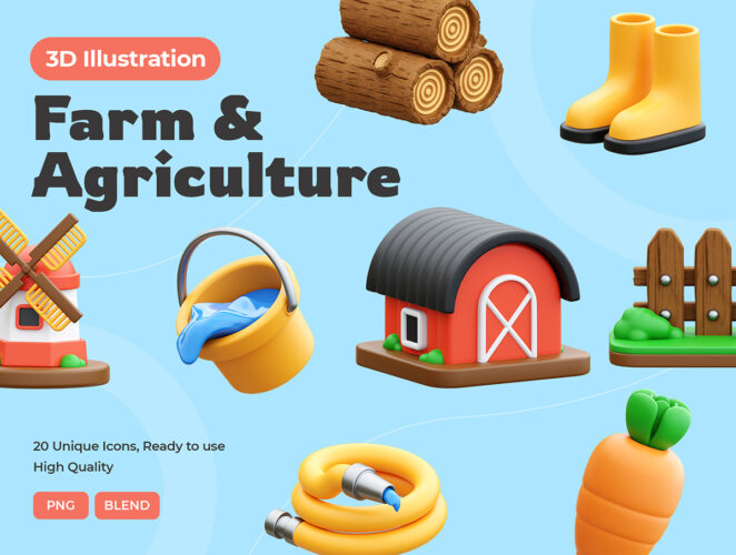 Farm Agriculture 3D Icons 农场农业种植类3D图标icon设计素材png免抠图片