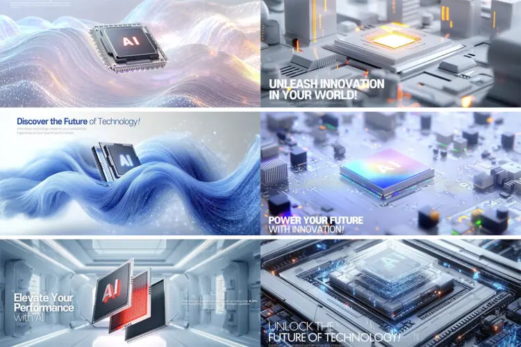 AI computing power intelligent chip technology 15款3D未来科幻AI算力智能芯片科技峰会论坛海报主视觉PSD分层素材