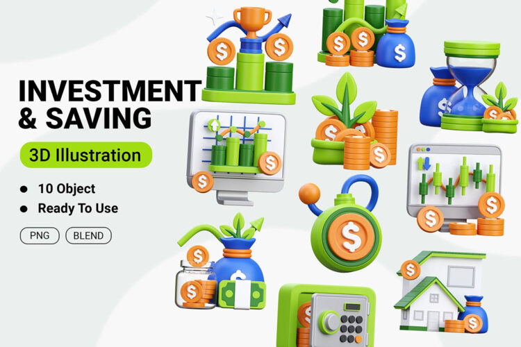 Investment And Saving 3D Icon Illustration 20款银行金融理财投资类3D等距图标icon素材png免抠图国外设计素材