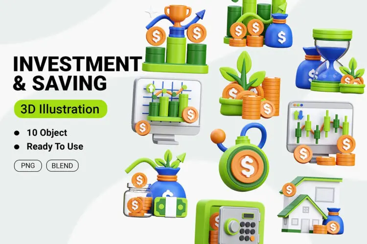 Investment And Saving 3D Icon Illustration 20款银行金融理财投资类3D等距图标icon素材webp免抠图国外设计素材