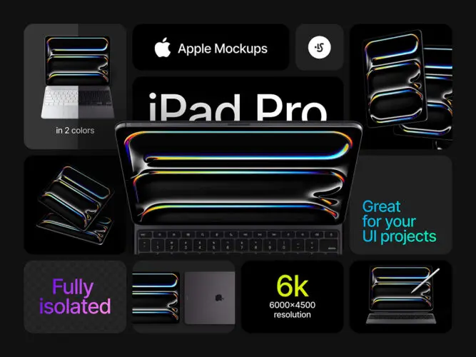 iPad Pro (2024) Mockups 21款2024新款苹果iPad平板电脑广告ui手绘作品集ps样机展示效果图