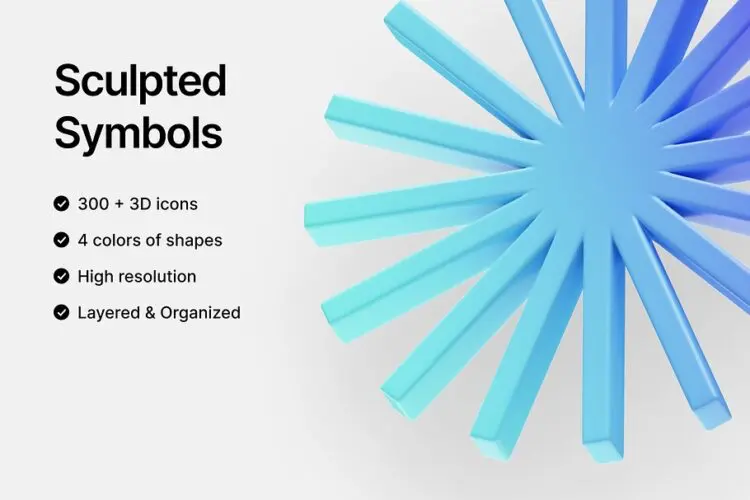 Sculpted Symbols 抽象艺术3D几何图形气泡英文字母数字图标icon设计素材blender模型