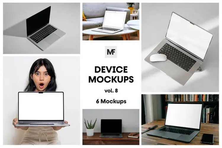 Electronic Device Mockups vol.08 MacBook设备模型居家办公场景展示屏幕ui设计作品贴图ps样机素材