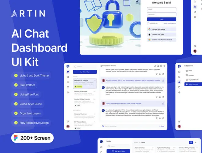 Artin – AI Chat Dashboard UI Kit  200多屏 AI 聊天/消息仪表板完全响应式 UI 套件