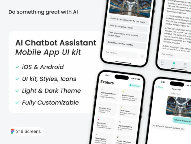 AI Chatbot Assistan 216屏 AI 聊天机器人全功能移动应用程序 UI 套件