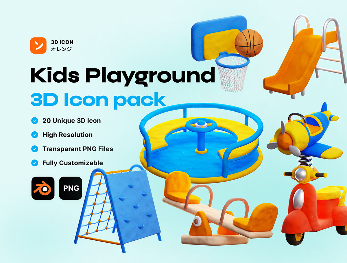 Kids Playground 3D icon 30款趣味卡通3D儿童乐园公园游乐场项目设施PNG免扣插画插图icon图标Blender模型