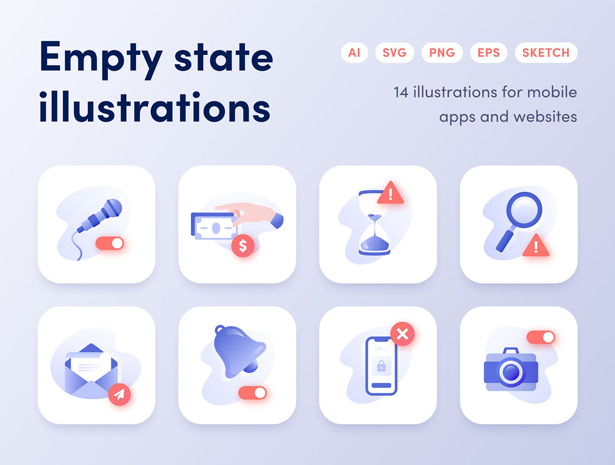 Empty state illustration 14款趣味卡通网页app错误404空白状态缺省页icon图标插图插画素材