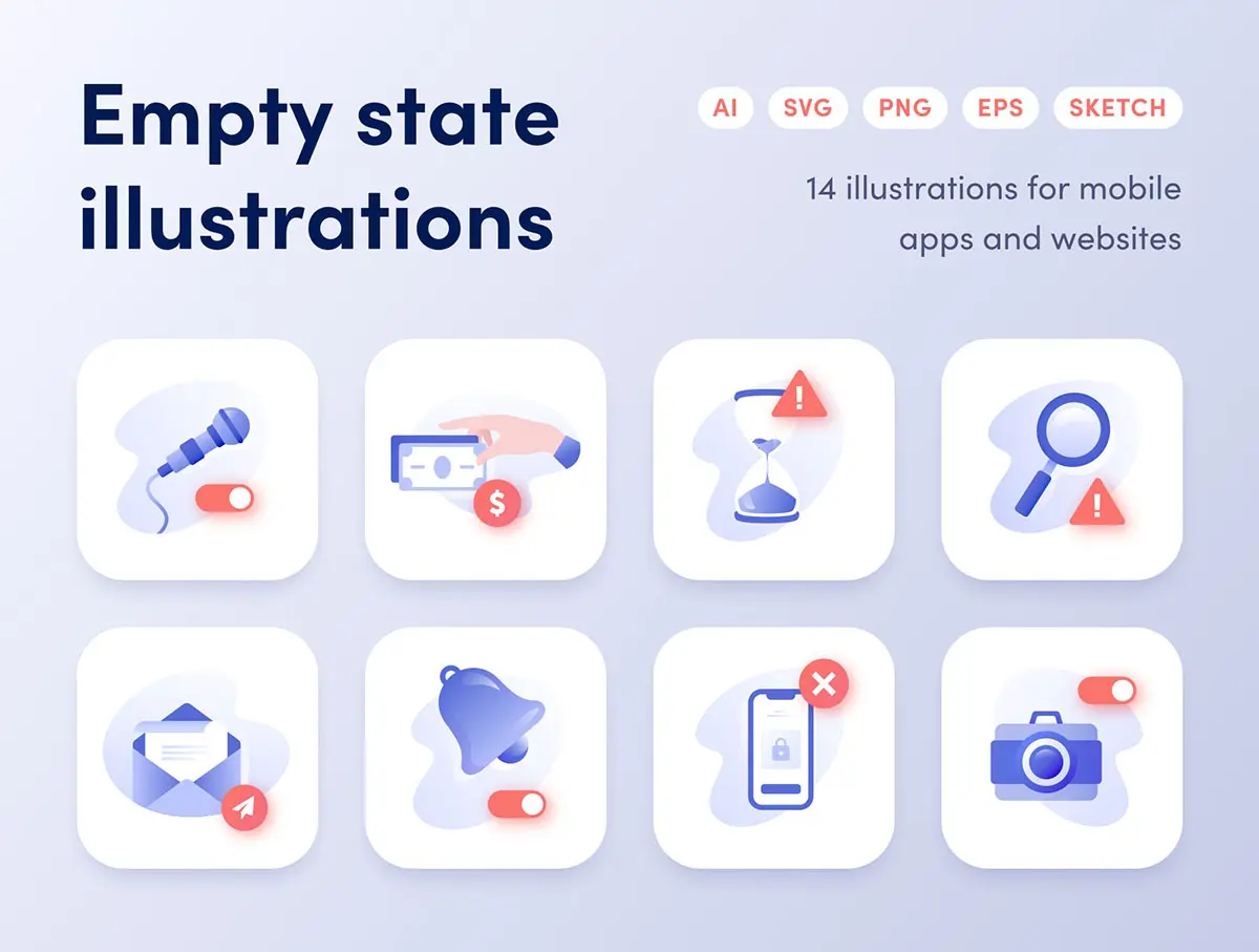 Empty state illustration 14款趣味卡通网页app错误404空白状态缺省页icon图标插图插画素材